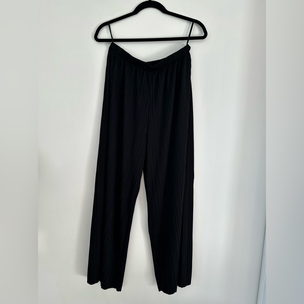 Uniqlo Black Micro Pleated Plisse Elastic Waistband Pants Size XL (Japan)